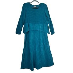 Rabbit Designs Teal Green Blouse & Tank Rayon Dress 2 Pc Set 6 Petite VTG MOB